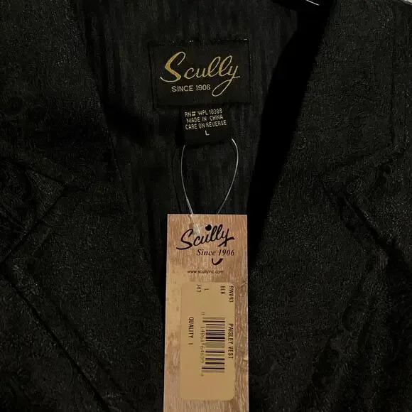 Scully Western Vest Men's Large Black Paisley Formal Button Rodeo Gentleman - Picture 4 of 8